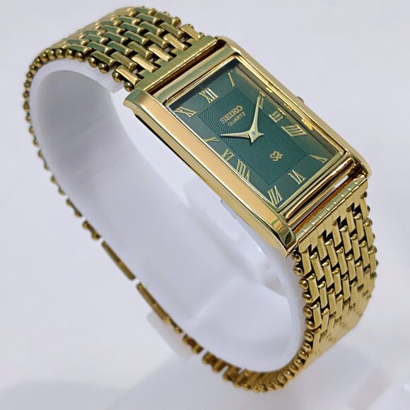 New Stock - SEIKO TANK SLIM Quartz Roman Green Dial Men's Japanese GP Wristwatch - Picture 3 of 5